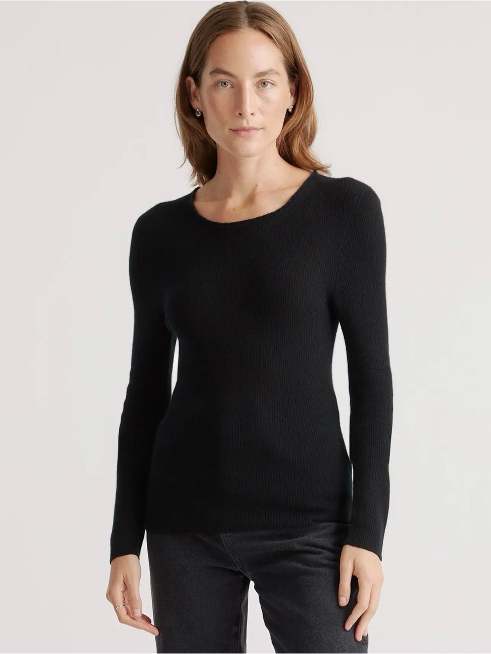 NWT Quince Feather Weight 100% Cashmere Black Ribbed Crewneck Women's Sweater XS